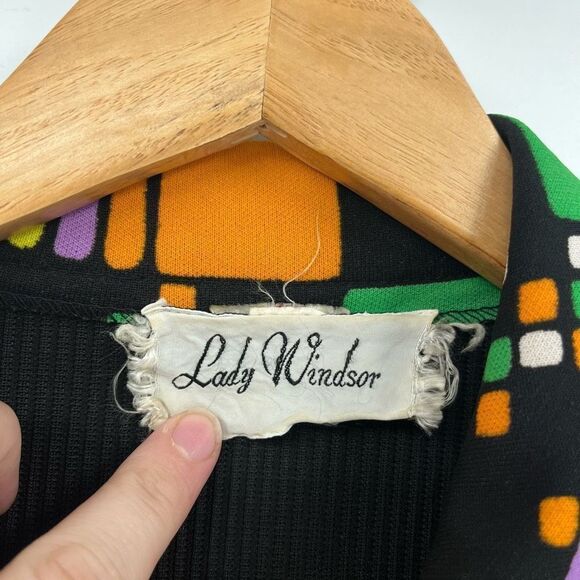 Vintage 80s Lady Windsor Blazer Black Geometric Semi Sheer Button Front Women XL - Picture 3 of 7